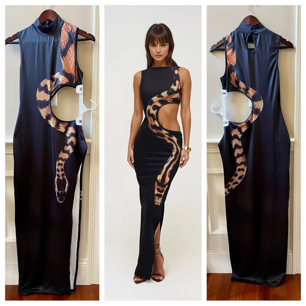Snake Cutout Maxi Dress with Thigh Slit